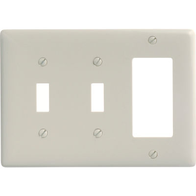 Bryant NP226LA Toggle Styleline Combo Plate, 3-Gang, Std, Light Almond Nylon, 2 Toggle