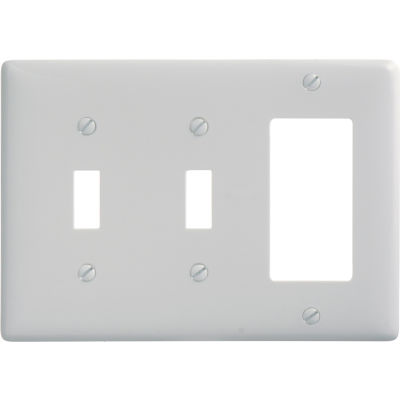 Bryant NP226W Toggle Styleline Combo Plate, 3-Gang, Standard, White Nylon, 2 Toggle