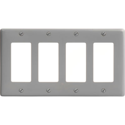 Bryant NP264GY Styleline Rectangular Plate, 4-Gang, Standard, Gray Nylon