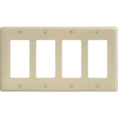 Bryant NP264I Styleline Rectangular Plate, 4-Gang, Standard, Ivory Nylon