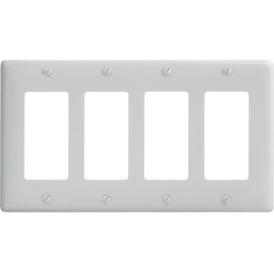 Bryant NP264W Styleline Rectangular Plate, 4-Gang, Standard, White Nylon
