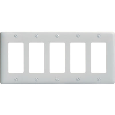 Bryant NP265W Styleline Rectangular Plate, 5-Gang, Standard, White Nylon