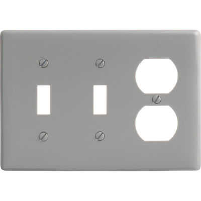 Bryant NP28GY Toggle Duplex Combo Plate, 3-Gang, Standard, Gray Nylon