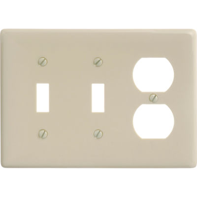 Bryant NP28I Toggle Duplex Combo Plate, 3-Gang, Standard, Ivory Nylon, 2 Toggle