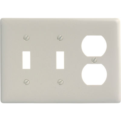 Bryant NP28LA Toggle Duplex Combo Plate, 3-Gang, Standard, Light Almond Nylon