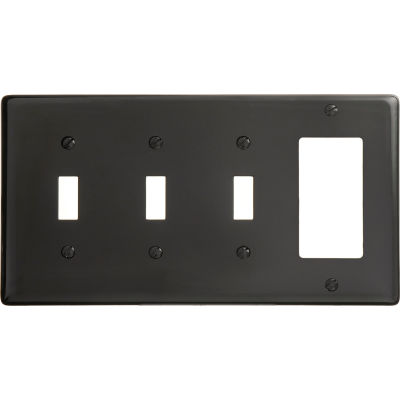 Bryant NP326BK Toggle Styleline Combo Plate, 4-Gang, Standard, Black Nylon, 3 Toggle