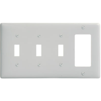 Bryant NP326W Toggle Styleline Combo Plate, 4-Gang, Standard, White Nylon, 3 Toggle