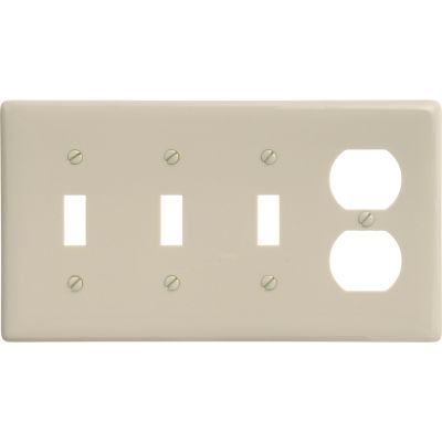 Bryant NP38I Toggle Duplex Combo Plate, 4-Gang, Standard, Ivory Nylon