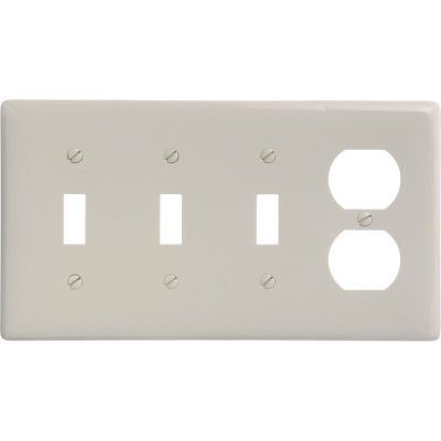 Bryant NP38LA Toggle Duplex Combo Plate, 4-Gang, Standard, Light Almond Nylon