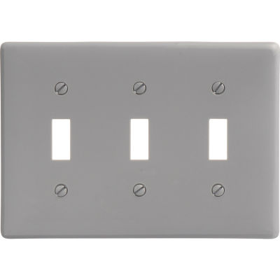 Bryant NP3GY Toggle Plate, 3-Gang, Standard, Gray Nylon
