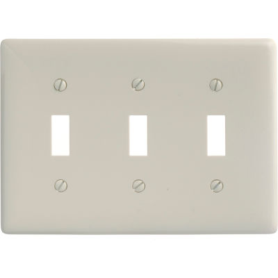 Bryant NP3LA Toggle Plate, 3-Gang, Standard, Light Almond Nylon