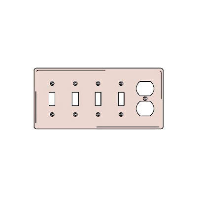Bryant NP48I Toggle Duplex Combo Plate, 5-Gang, Standard, Ivory Nylon
