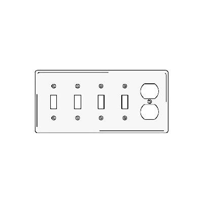Bryant NP48W Toggle Duplex Combo Plate, 5-Gang, Standard, White Nylon