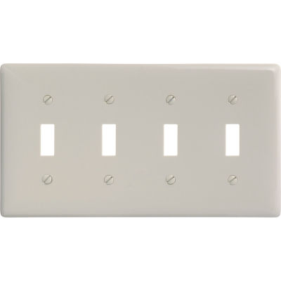 Bryant NP4LA Toggle Plate, 4-Gang, Standard, Light Almond Nylon