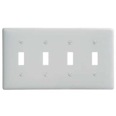 Bryant NP4W Toggle Plate, 4-Gang, Standard, White Nylon