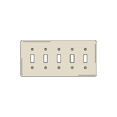 Bryant NP5LA Toggle Plate, 5-Gang, Standard, Light Almond, Nylon