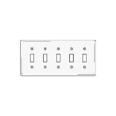 Bryant NP5W Toggle Plate, 5-Gang, Standard, White Nylon