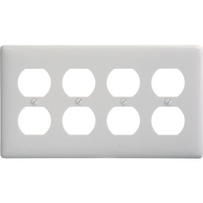 Bryant NP84W Duplex Plate, 4-Gang, Standard, White Nylon