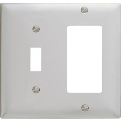 Bryant SS126 Toggle Styleline Combo Plate, 2-Gang, Standard, Satin Stainless