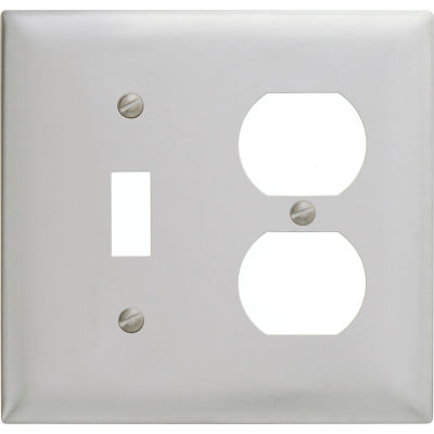 Bryant SS18 Toggle Duplex Combo Plate, 2-Gang, Standard, Satin Stainless