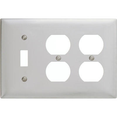 Bryant SS182 Toggle Duplex Combo Plate, 3-Gang, Standard, Satin Stainless