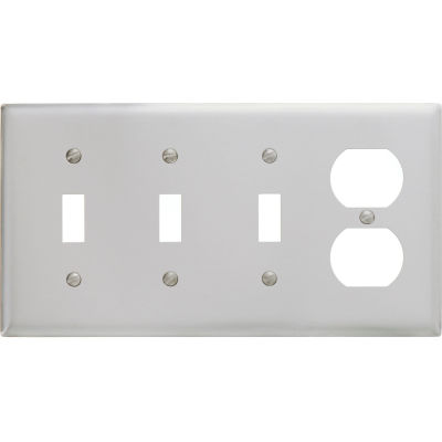 Bryant SS38 Toggle Duplex Combo Plate, 4-Gang, Standard, Satin Stainless