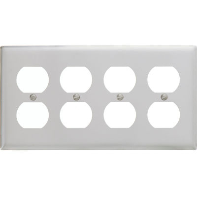 Bryant SS84 Duplex Plate, 4-Gang, Standard, Satin Stainless