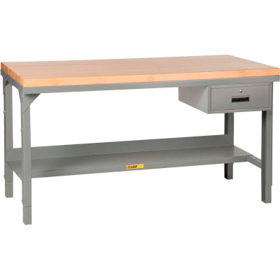 Little Giant® 48"W x 24"D Maple Butcher Block Square Edge Workbench with Drawer, Adjustable