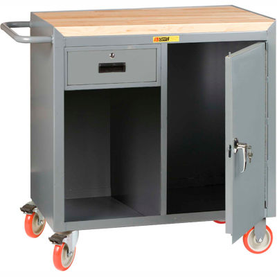 Little Giant MCJ1D2436-1DRTL Mobile Bench Cabinet, 1 Drawer, 1 Door, Butcher Block Top 36"W x 24"D