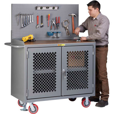 Little Giant MHP3-2D-FL-PB 48"W x 24"D Mobile Workbench, Center Shelf, 1/4" Hardboard Top