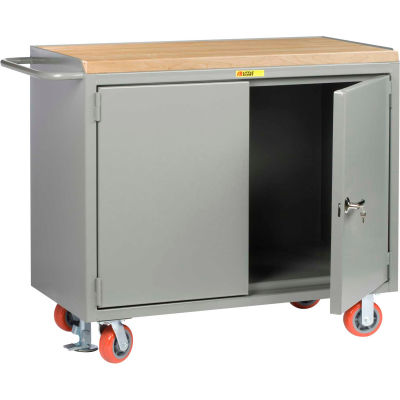 Little Giant MJ-2D-2448-FL Mobile Bench Cabinets, Butcher Block Top, 2 Doors - 48"W x 24"D x 41"H