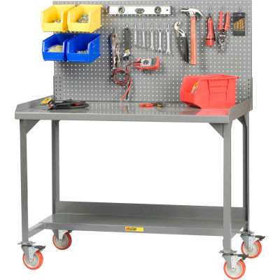 Little Giant WM-2848-LP 48"W x 28"D Mobile Welded Workbench with Backstops and Louvered Panel