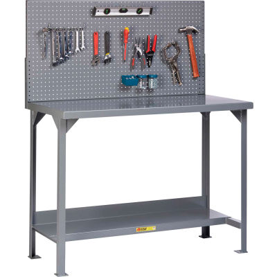 Little Giant WST2-3672-36-PB 72"W x 36"D Fixed Height Workbench, Lower Shelf, Pegboard Panel