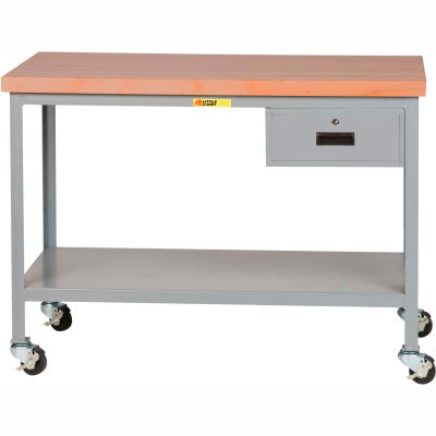 Little Giant WTS-2448-3R-DR Mobile Butcher Block Top Tables, 2 Shelf, Drawer - 48"W x 24"D x 35"H