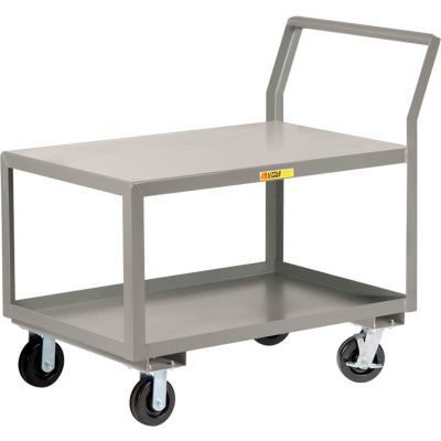 Little Giant® Sloped Handle HD Utility Cart, 2 Shlf, 3600 lb Cap., 30x60x28, 6" Wheels w/Brakes
