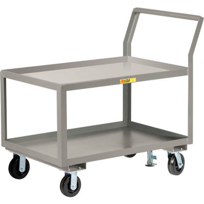 Little Giant® Sloped Handle HD Utility Cart, 2 Lip Shlf, 3600 lb, 30x60x28, 8" Whl, Floor Lock