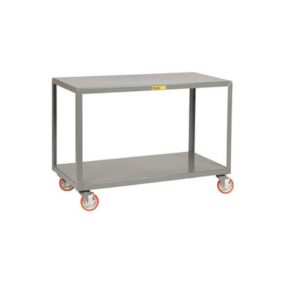 Little Giant® Mobile Table w/2 Shelves & Wheel Brakes, 1000 lb. Cap, 48"L x 24"W x 34"H, Gray