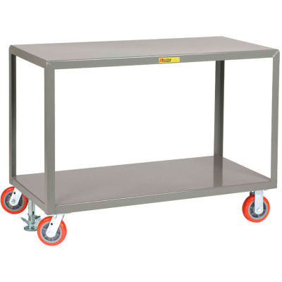 Little Giant® Mobile Table, 2 Shelves, 3600 lb Cap, 24x60, 2 Rigid & 2 Swvl Casters, Floor Lock