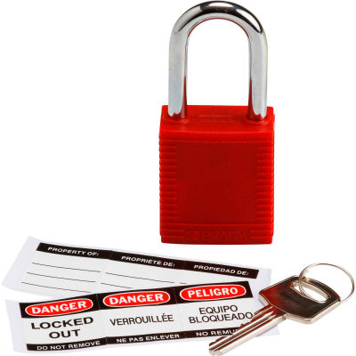 Brady® 103533 Safety Padlock With Label, Steel, Red