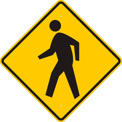 Brady® 94234 Pedestrian Crossing Pictrogram Sign, BLK/YLW, HIP Reflective, Alum, 24"W x 24"H