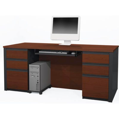 Bestar® Wood Desk - Double Pedestal - 71" - Bordeaux & Graphite - Prestige+