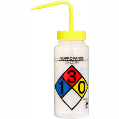 Bel-Art LDPE Wash Bottles 117160008, 500ml, Isopropanol Label, Yellow Cap, Wide Mouth, 4/PK