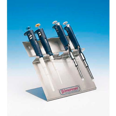 Bel-Art Pipettor Stand 189620006, Stainless Steel, 5 Places, 9"L x 5-3/4"W x 7-3/4"H, 1/PK