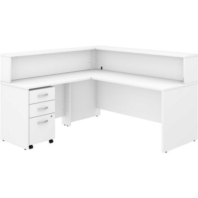 Bush Furniture Reception L Desk with 3 Drawer Mobile Pedestal - White - Studio C Series