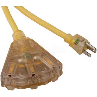 Bayco® SL-741L, 50'L Triple Tap Extension Cord w/ Lighted Ends, 14/3 GA, 15amp, Yellow