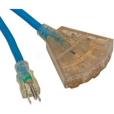 Bayco® Triple-Tap All Season Cord W/Lighted End SL-9106, 50'L Cord, 12/3 GA, Blue, 6-PK - Pkg Qty 6