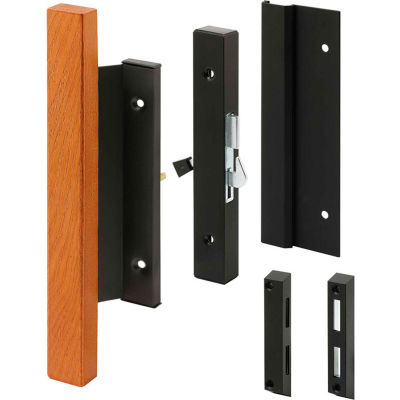Prime-Line C 1061 Sliding Door Handle Set, Black Finish, Wood Handle