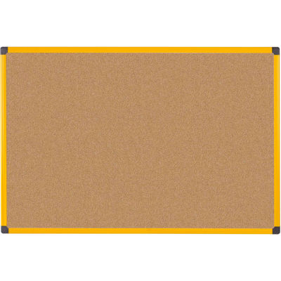 MasterVIsion Industrial Ultrabrite Cork Bulletin Board, 40" X 60", Yellow Frame