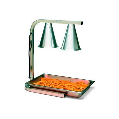 Carlisle HL7237PS00 - Two Bulb Free Standing Adjustable Heat Lamp W/ Pan & Screen, Aluminum