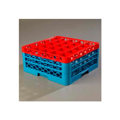 Carlisle RG25-3C410 - Opticlean™ 25-Compartment Glass Rack W/ 3 Extenders, Red-Carlisle Blue - Pkg Qty 2